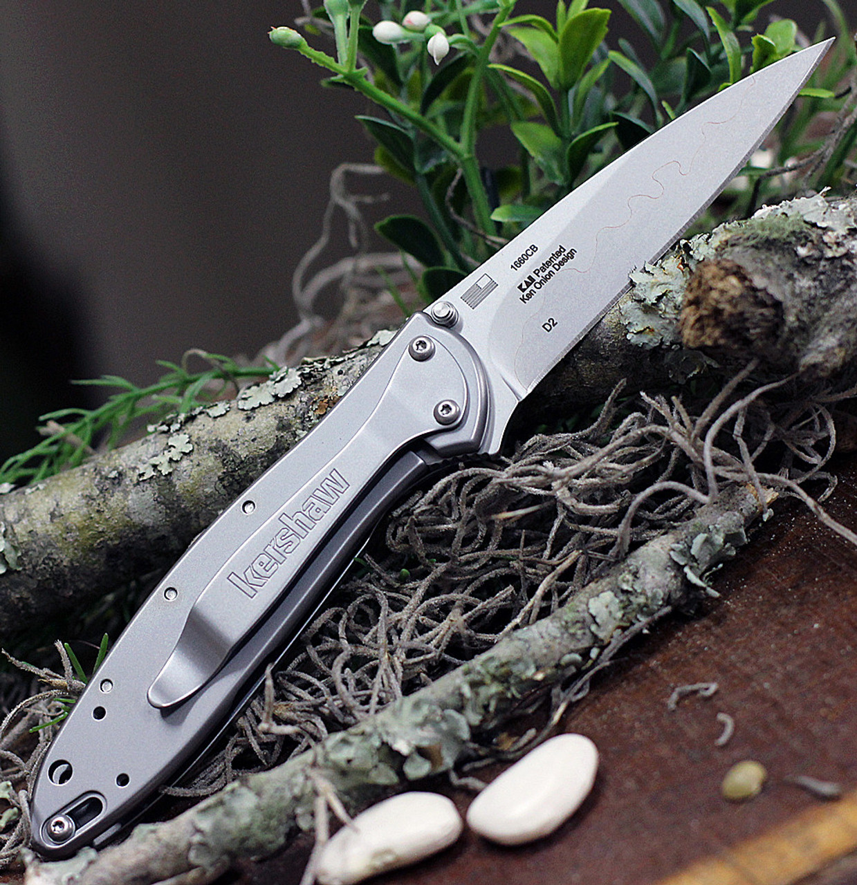 Kershaw Leek Assisted Opening Knife (1660CB)- 3.00" Stonewashed Composite Drop Point Blade, Stonewashed Stainless Steel Handle