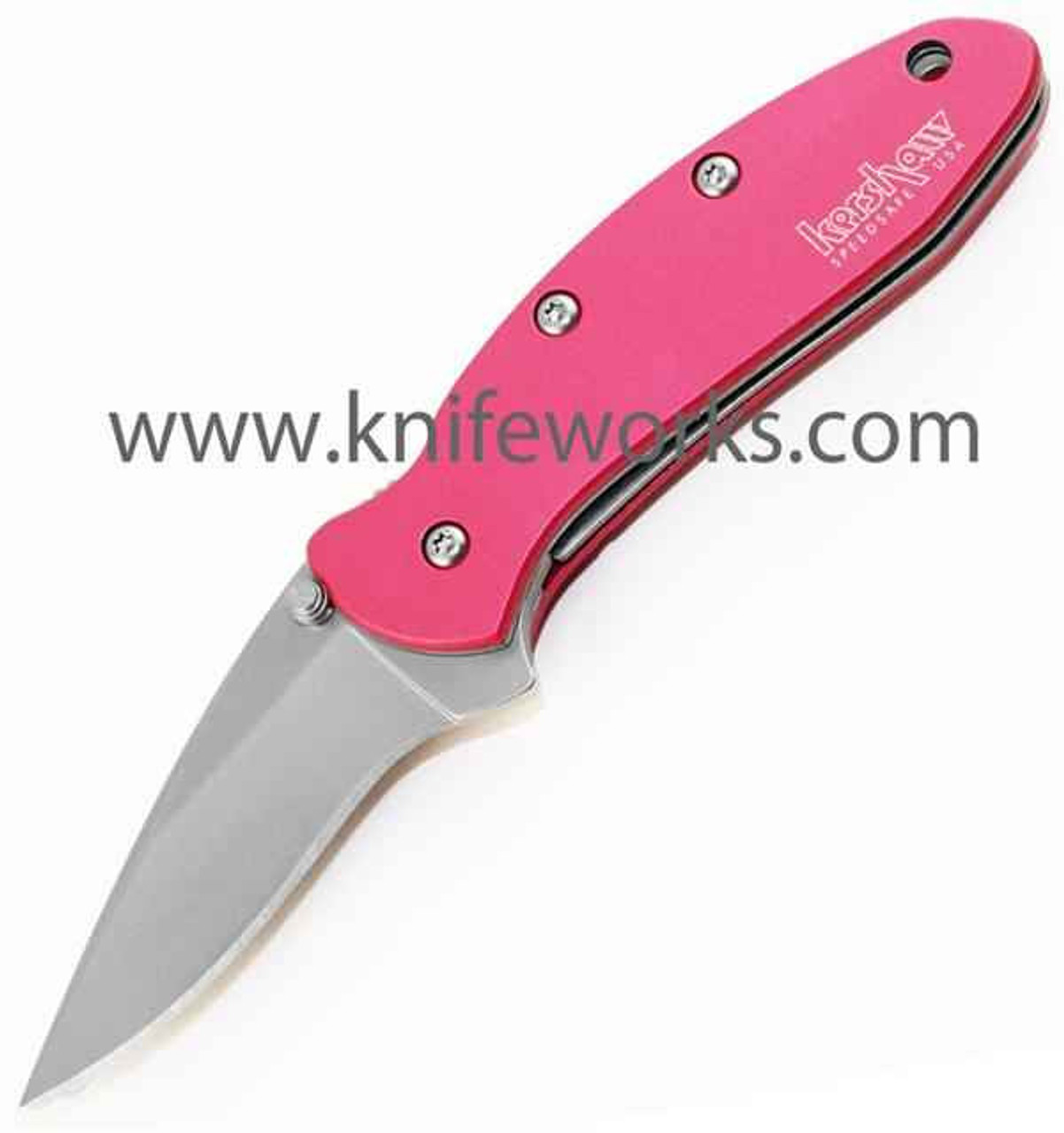 Kershaw Chive Assisted Opening Knife (1600PINK)- 1.90" Stonewashed 420HC Drop Point Blade, Pink Aluminum Handle