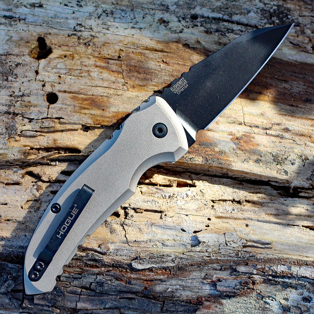 HOGUE A01 Microswitch (HO24107) 2.75" CPM-154CM Black Cerakote Finished Wharncliffe Plain Blade, Flat Dark Earth Anodized Aluminum Handle