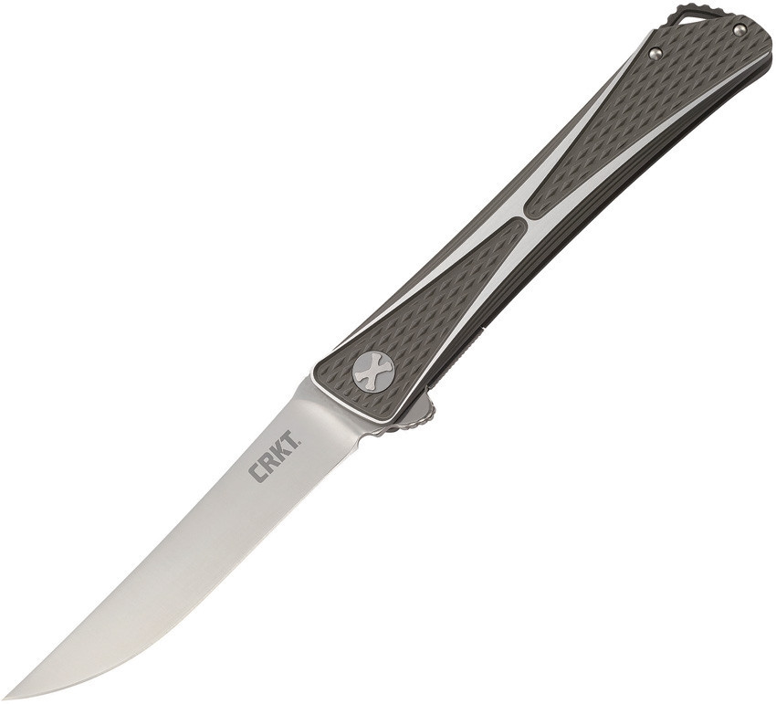 CRKT Jumbones (CR7532) 4.85" AUS-8 Satin Drop Point Plain Blade, Gray Aluminum Handle