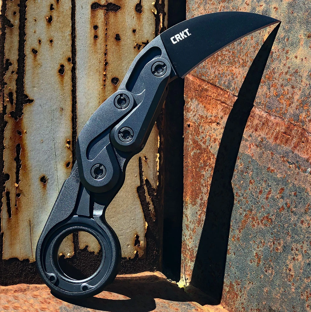 CRKT 4040 Provoke Kinematic morphing karambit with black D2 blade.