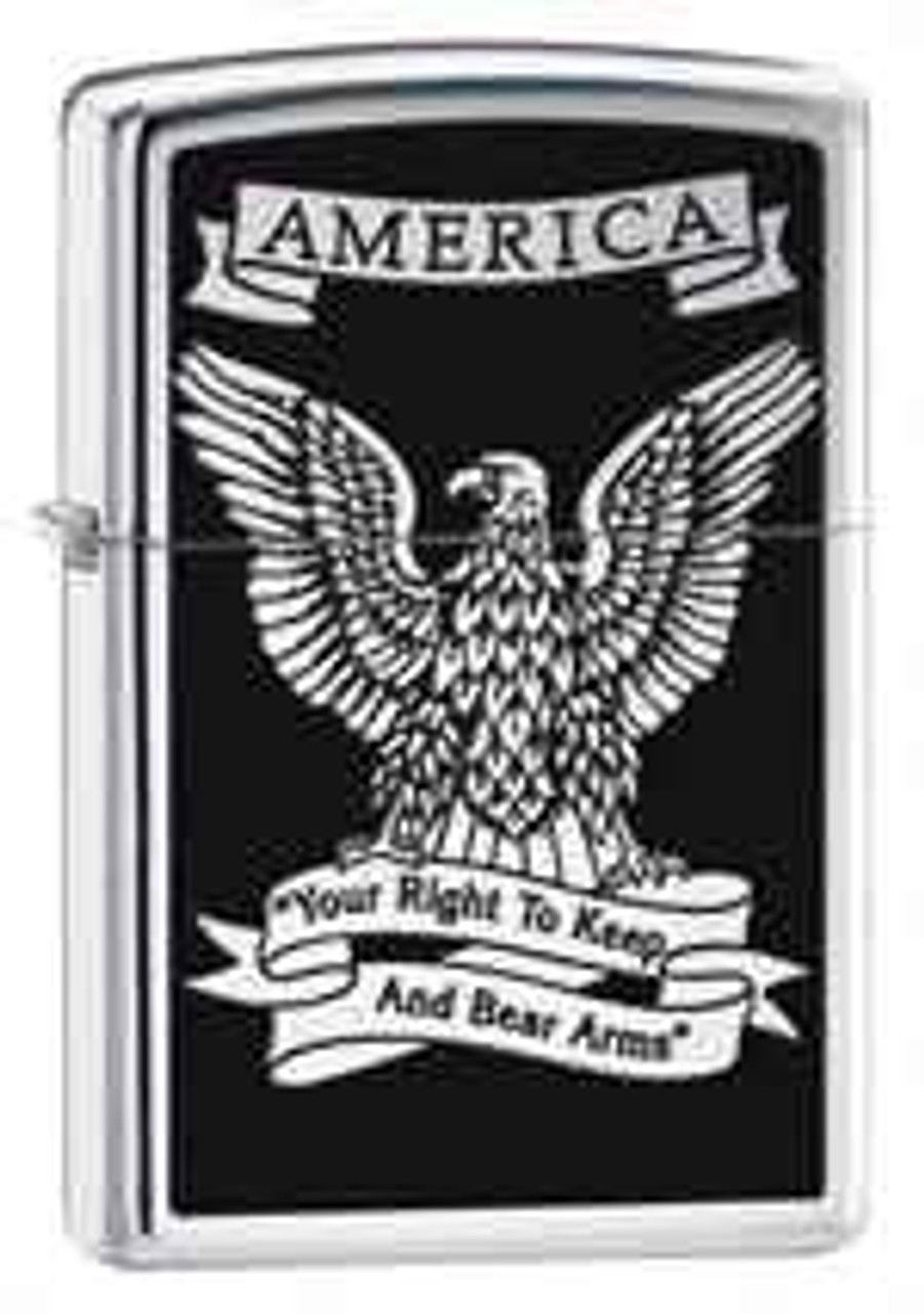 Zippo Z28290 Classic, "Right to Bear Arms" Eagle, High Polish Chrome