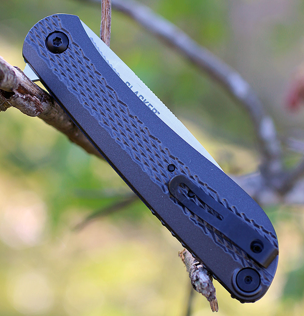 CRKT Slacker (CRK350KXP) 3.32" 1.4116 Satin Drop Point Plain Blade, Black Checkered Aluminum Handle