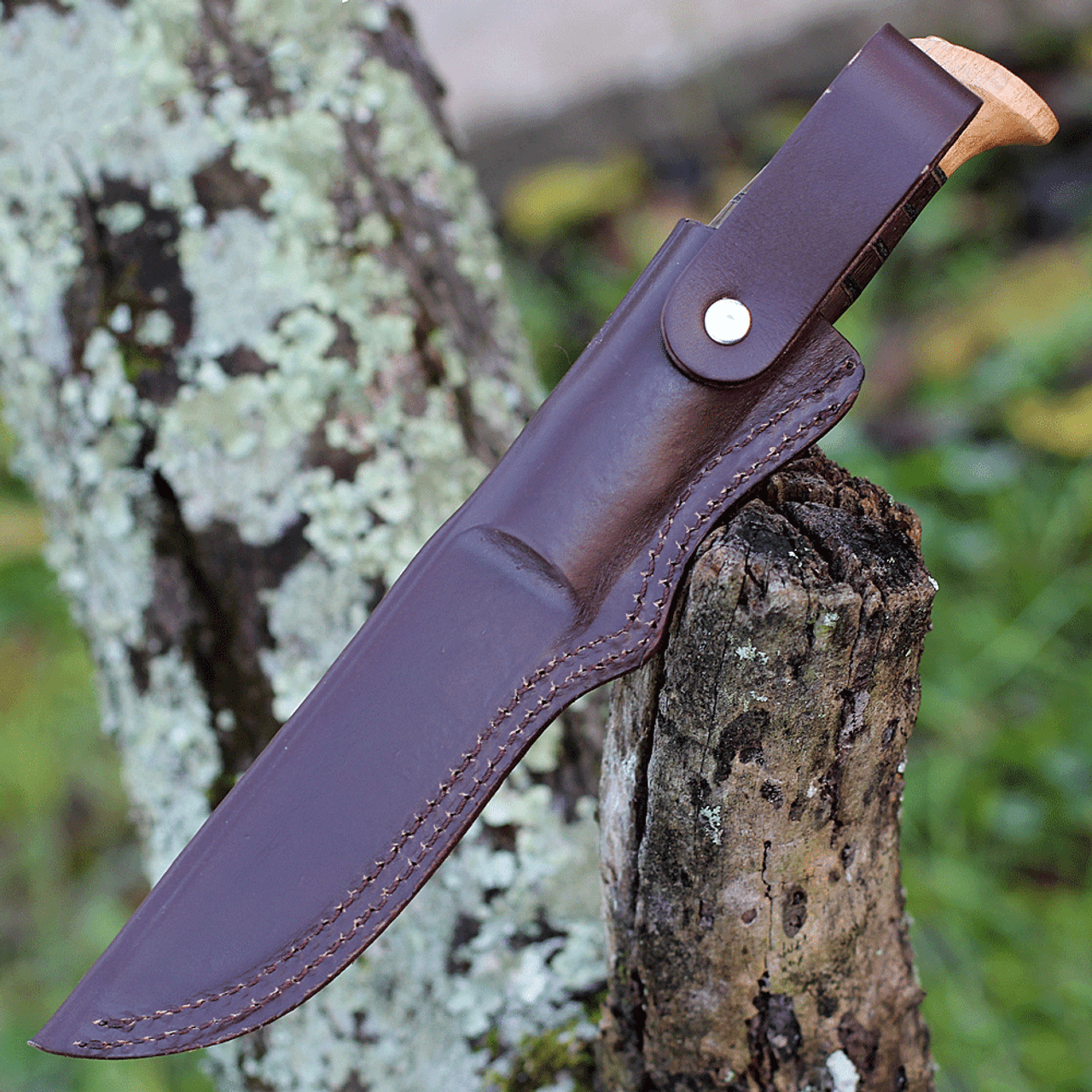 Helle Sigmund Fixed Blade (#77) 4.25" H3LS Drop Point Plain Blade, Beech and Ebony Wood Handle, Leather Sheath