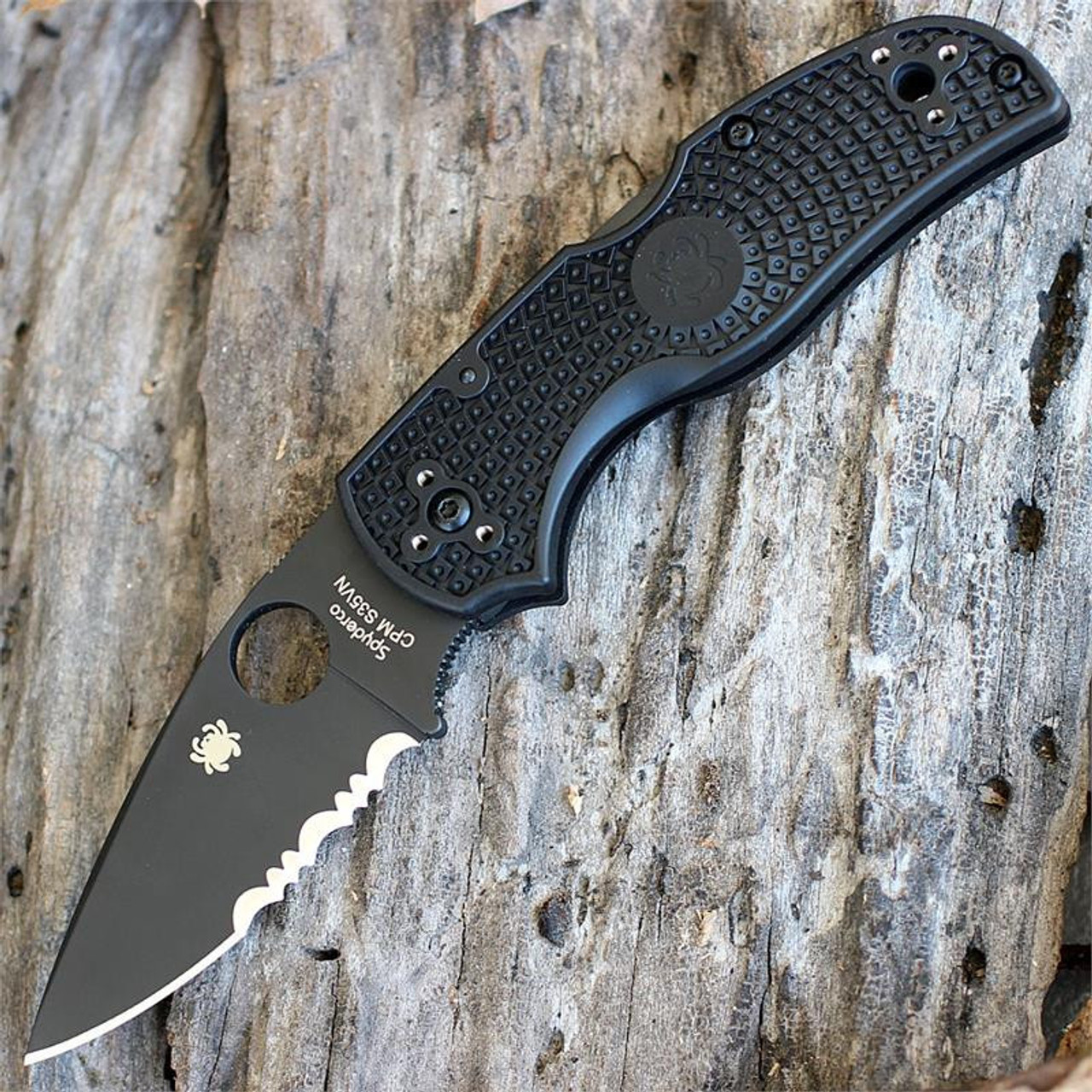 Spyderco Native 5 (C41PSBBK5) 3.10" CPM-S30VN Black Serrated Drop Point Blade, Black FRN Handle