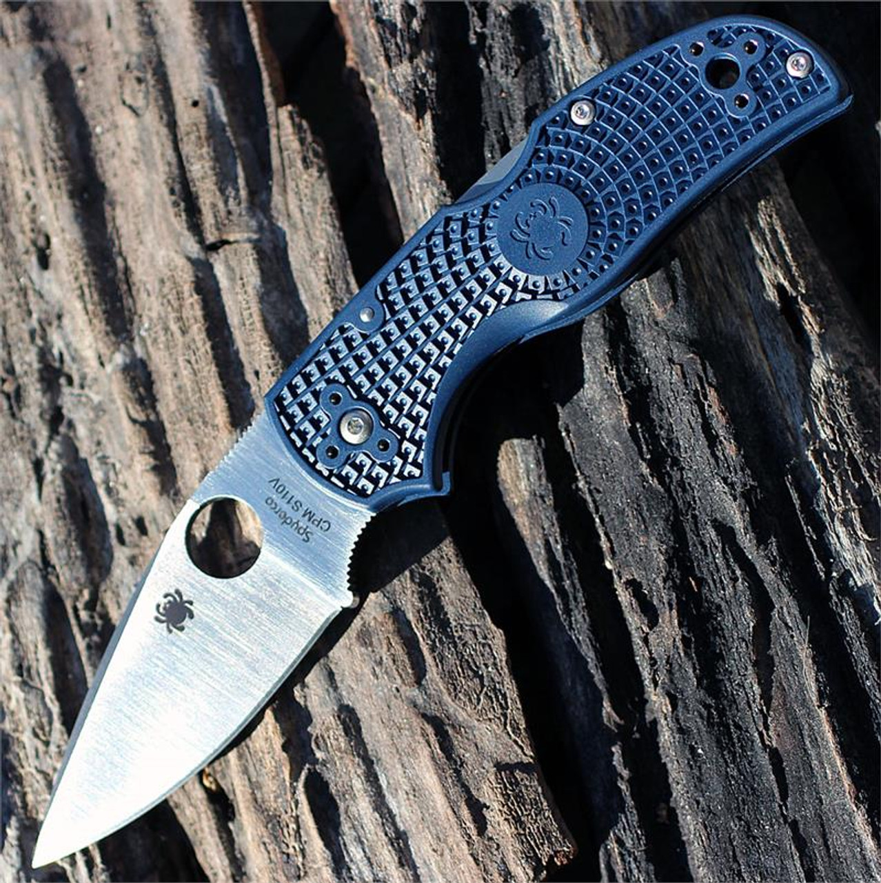 Spyderco Native 5 (C41PDBL5) 3" CPM-S110V Satin Lightweight Plain Edge Drop Point Blade, Blue FRN Handle