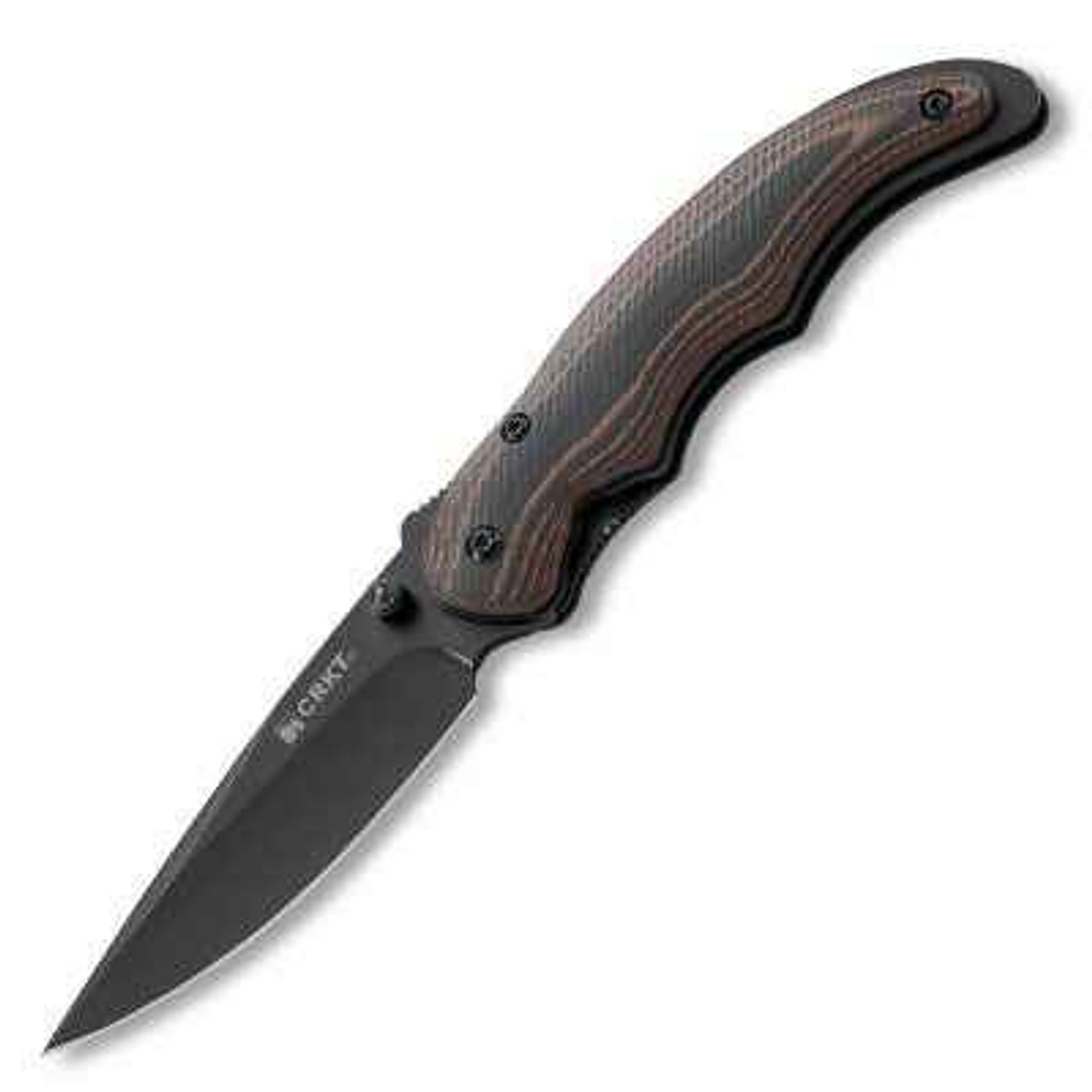 CRKT Endorser Assisted Opening (CR1105K) 3.18" 8Cr14MoV Black Oxide Coated Drop Point Plain Blade, Black and Brown G-10 Handle