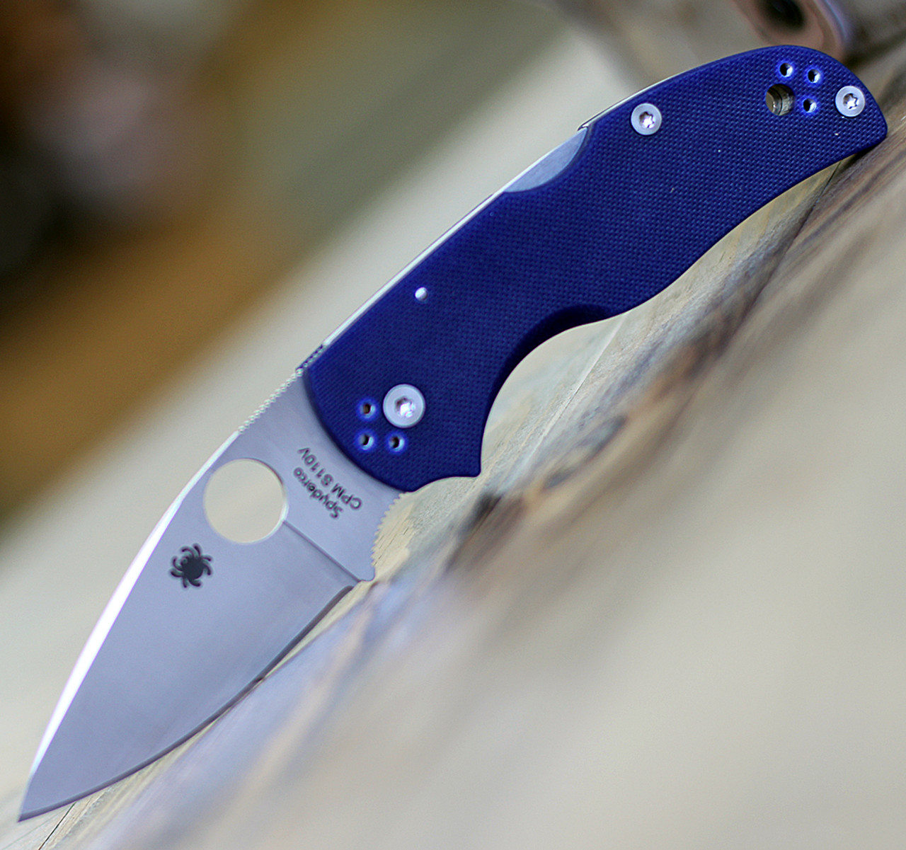 Spyderco Native 5(C41GPDBL5) 3" CPM-S110V Satin Plain Edge Drop Point Blade, Blue G-10 Handle