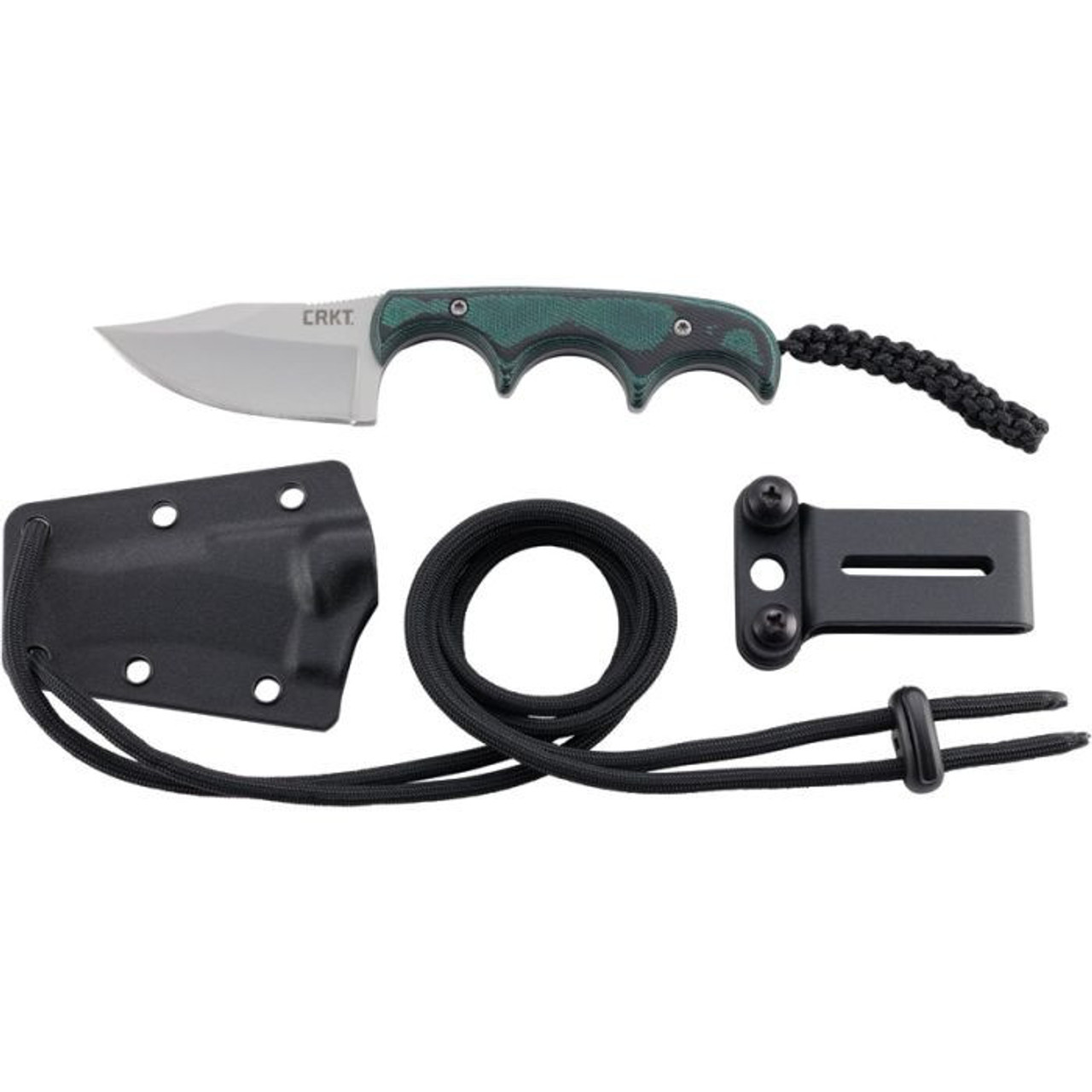 CRKT Minimalist Bowie (CR2387) 2.13" 5Cr15MoV Bead Blasted Bowie Plain Blade, Green Micarta Handle, Black Thermoplastic Sheath