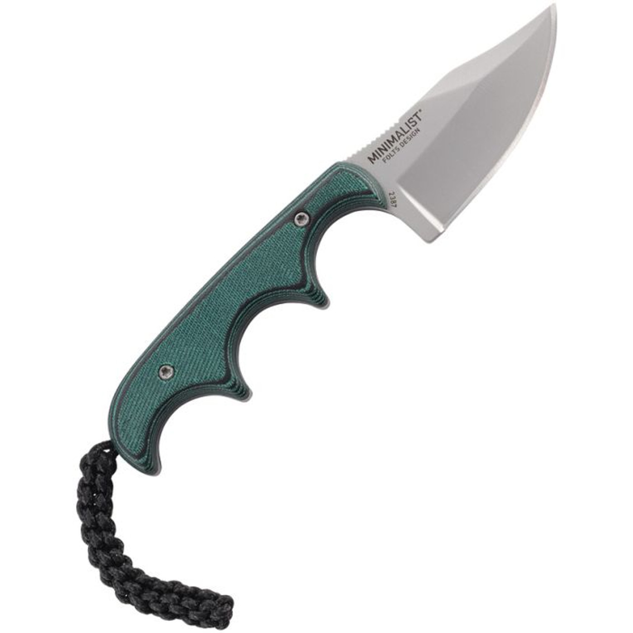 CRKT Minimalist Bowie (CR2387) 2.13" 5Cr15MoV Bead Blasted Bowie Plain Blade, Green Micarta Handle, Black Thermoplastic Sheath