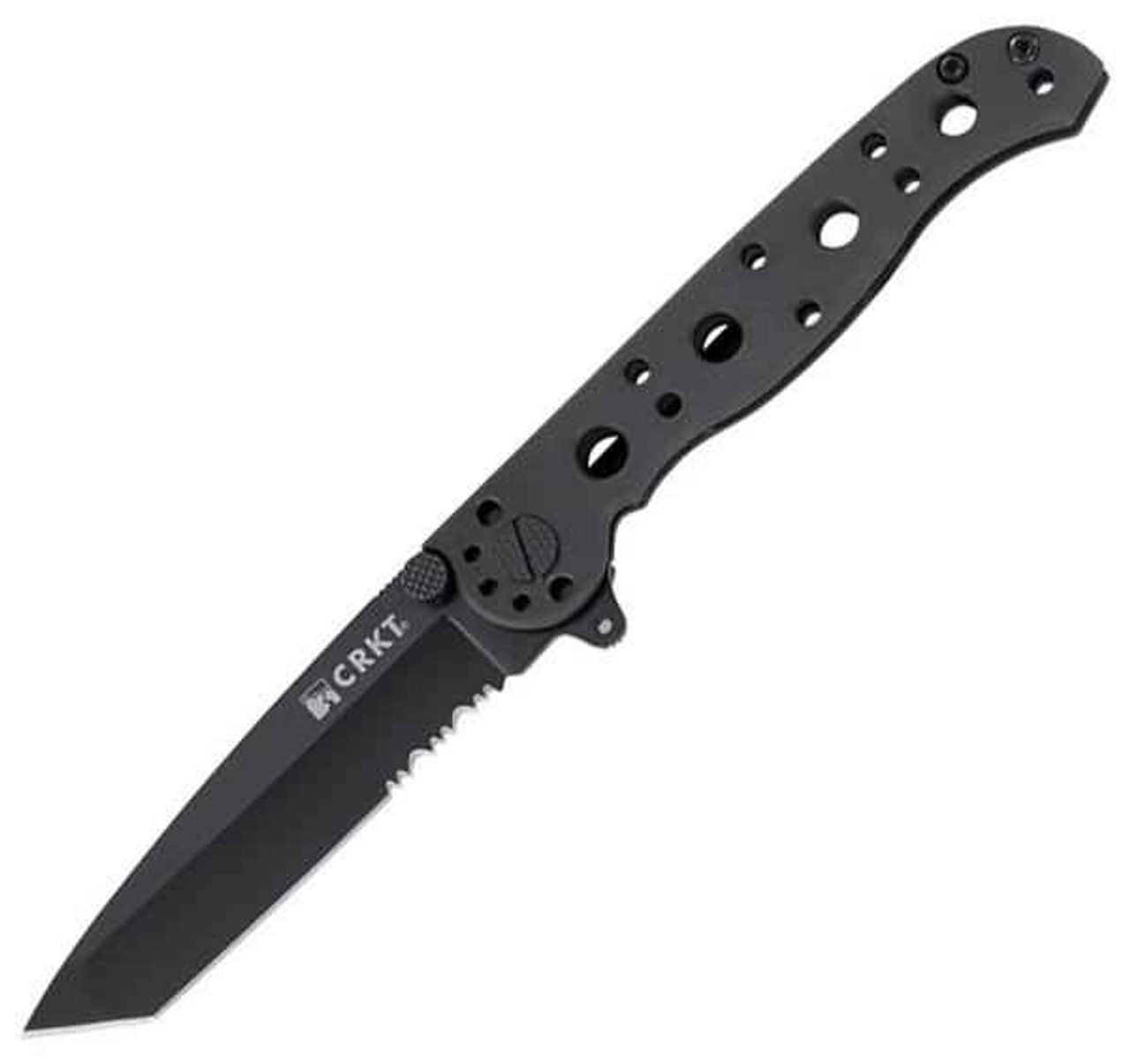 CRKT M16 (CR10KS) 2.94" 8Cr14MoV Black Oxide Coated Tanto Partially Serrated Blade, Black Stainless Steel Handle