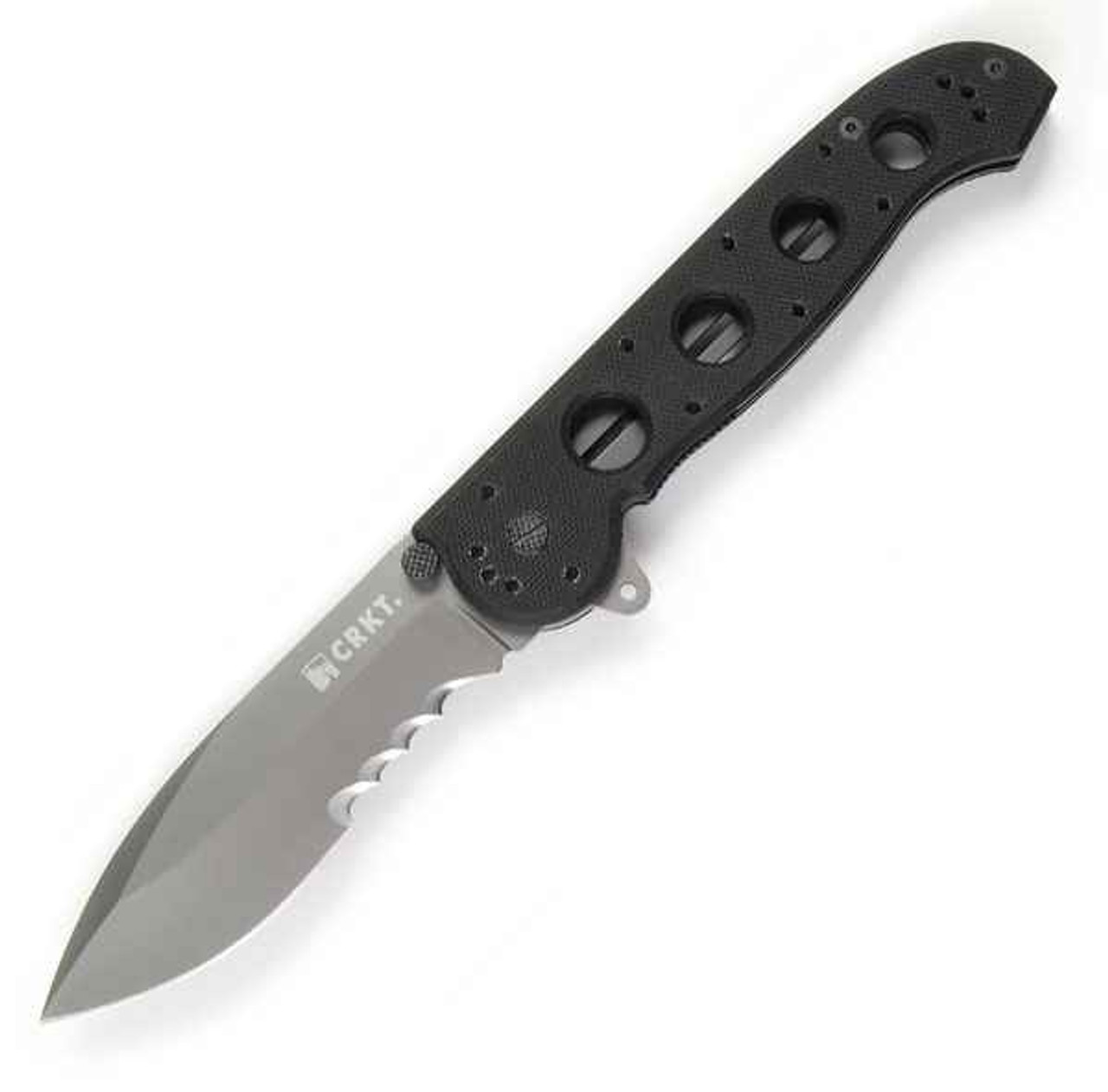 CRKT M21 (CR2114G) 3.88" 8Cr14MoV Black TiNi Finished Spear Point Partially Serrated Blade, Black G-10 Handle