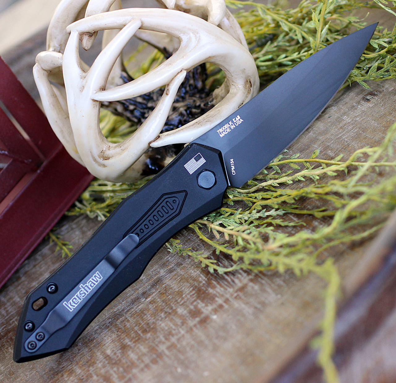 Kershaw Launch 6 Automatic Knife (7800BLK)- 3.75" Black CPM-154 Drop Point Blade, Black Aluminum Handle