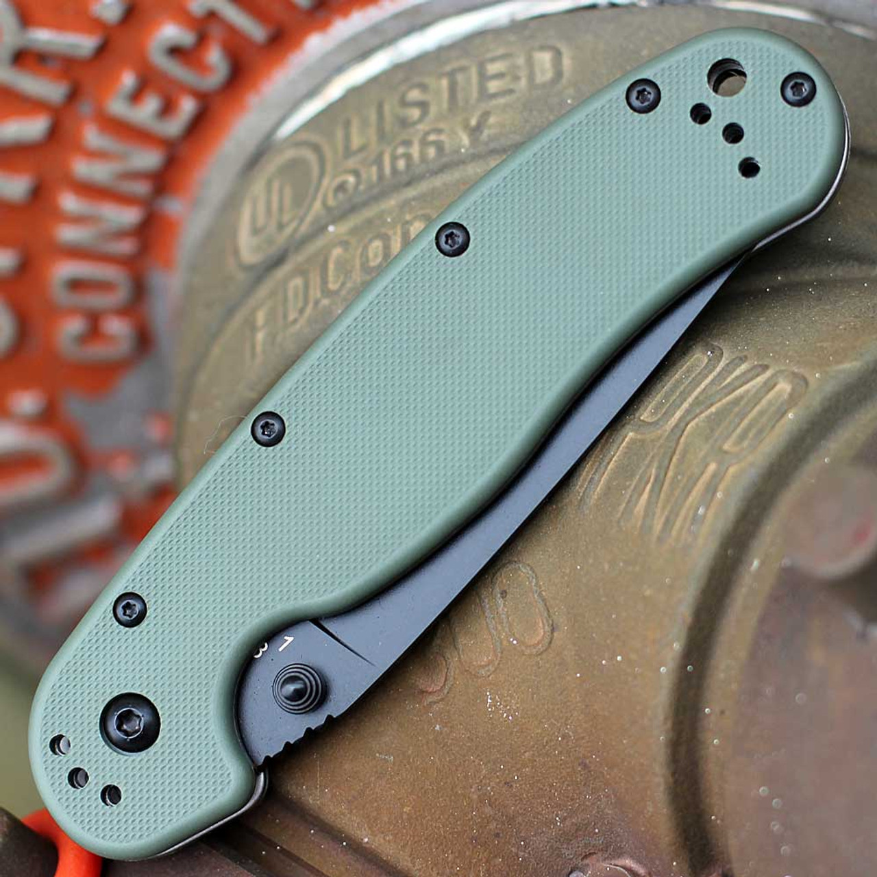 Ontario Rat Folder Model 1 (ON8846OD), 3.25" Black AUS-8 Drop Point Plain Blade, OD Green Handle