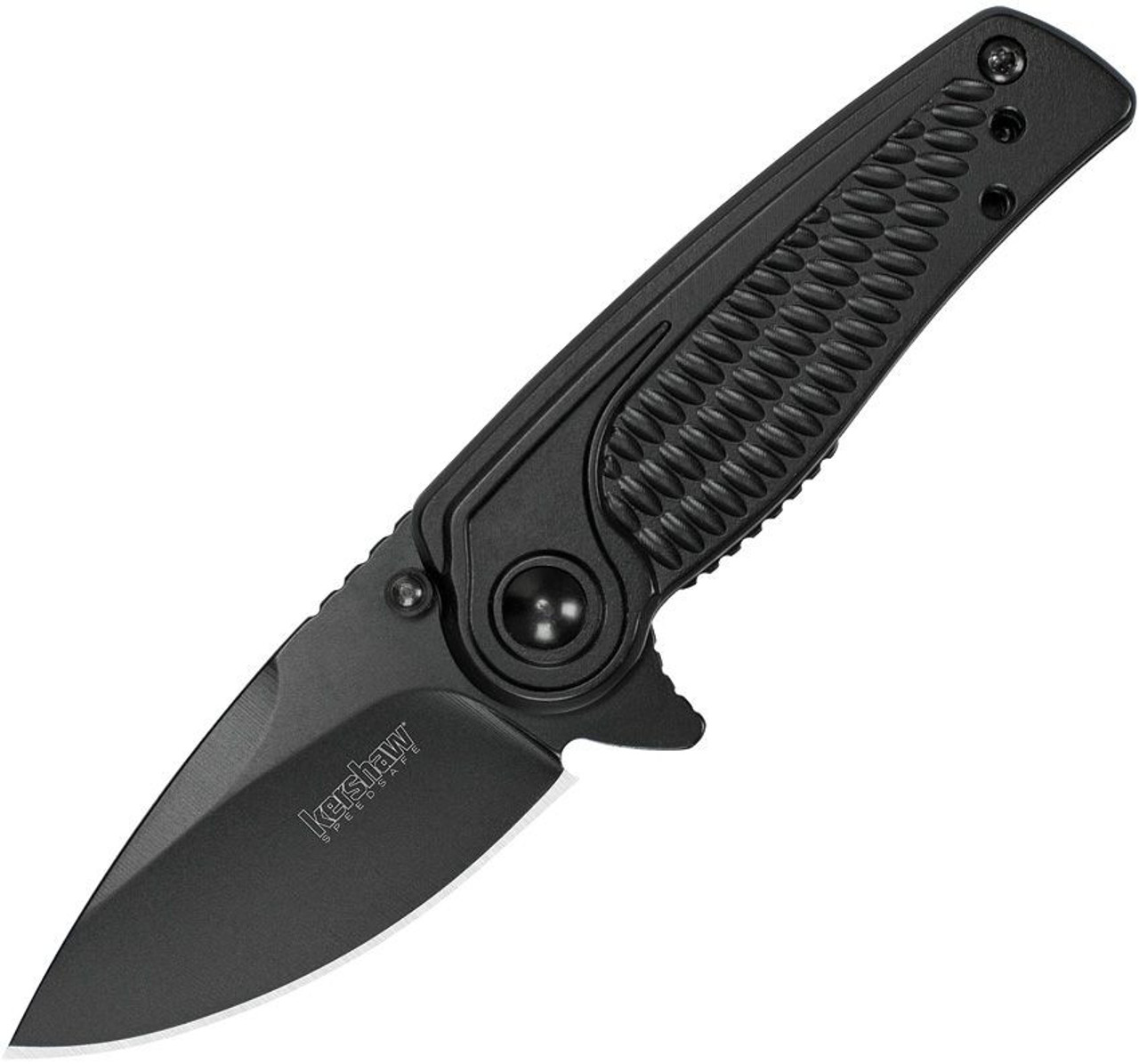 Kershaw Spoke Assisted Opening Knife (1313BLK)- 2.00" Black 8Cr13MoV Drop Point Blade, Black Stainless Steel Handle