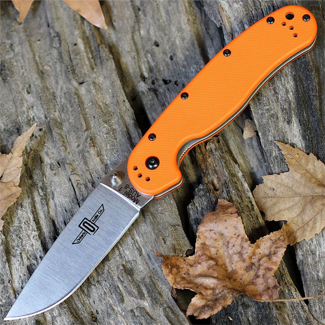 Ontario Rat Folder, Satin Blade, Orange Handle, Plain Edge