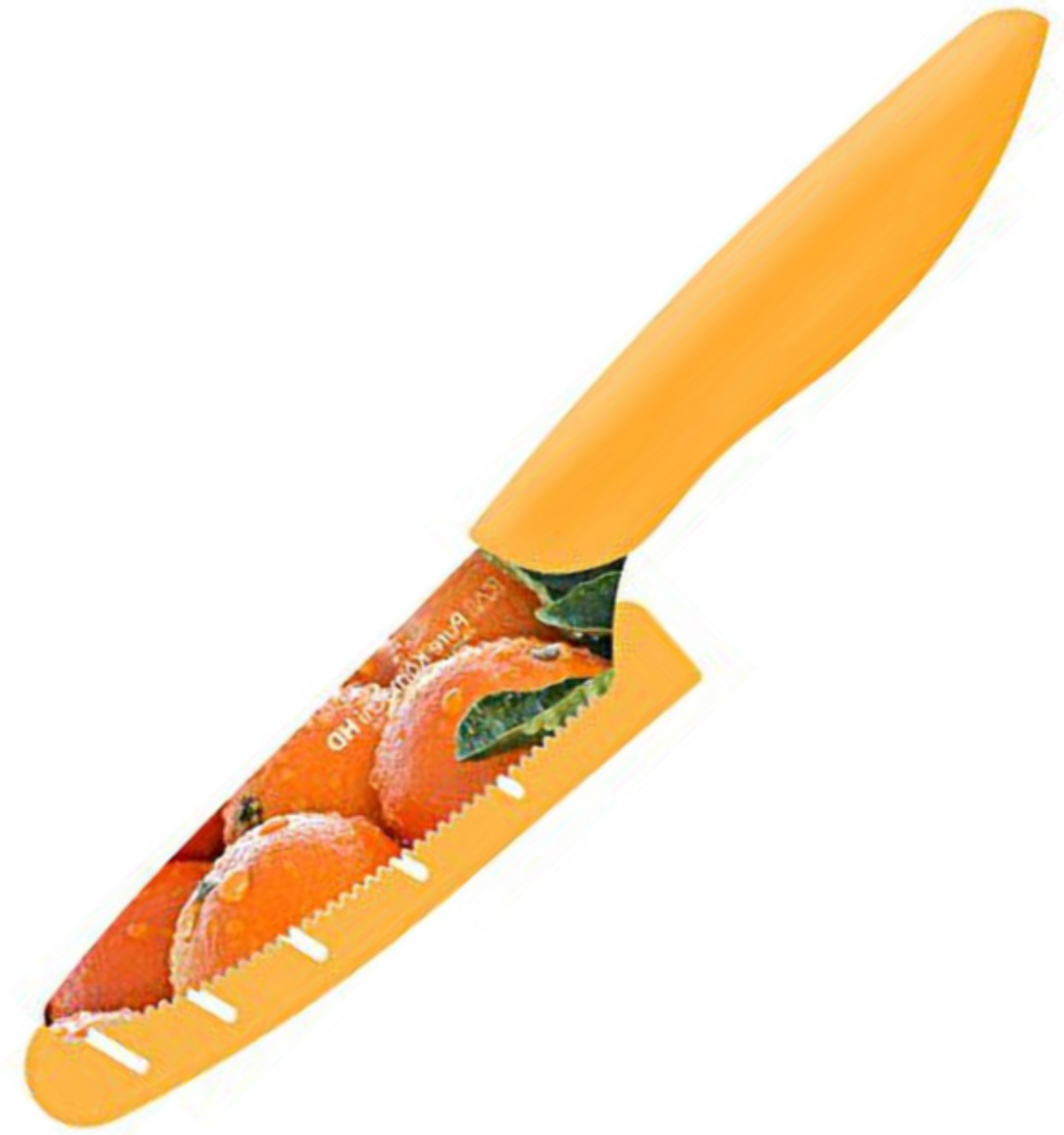 KAI Pure Komachi HD Series Citrus Fixed Blade Knife (9076)- 4.00" Orange Patterned 420J2 Serrated Drop Point Blade, Yellow Resin Handle