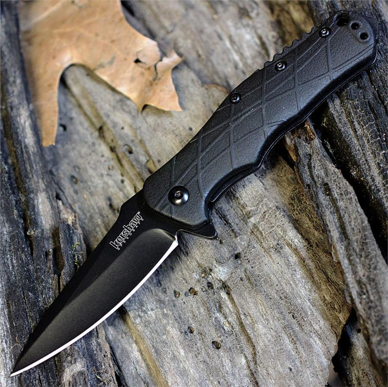 Kershaw RJ Tactical 3.0 Assisted Opening Knife (1987)- 3.00" Black 8Cr13MoV Drop Point Blade, Black GFN Handle