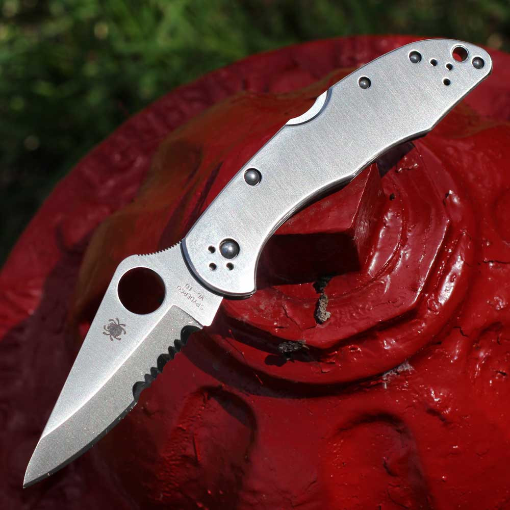 Spyderco Delica 4 C11PS folding knife with stainless steel handle and combo edge.