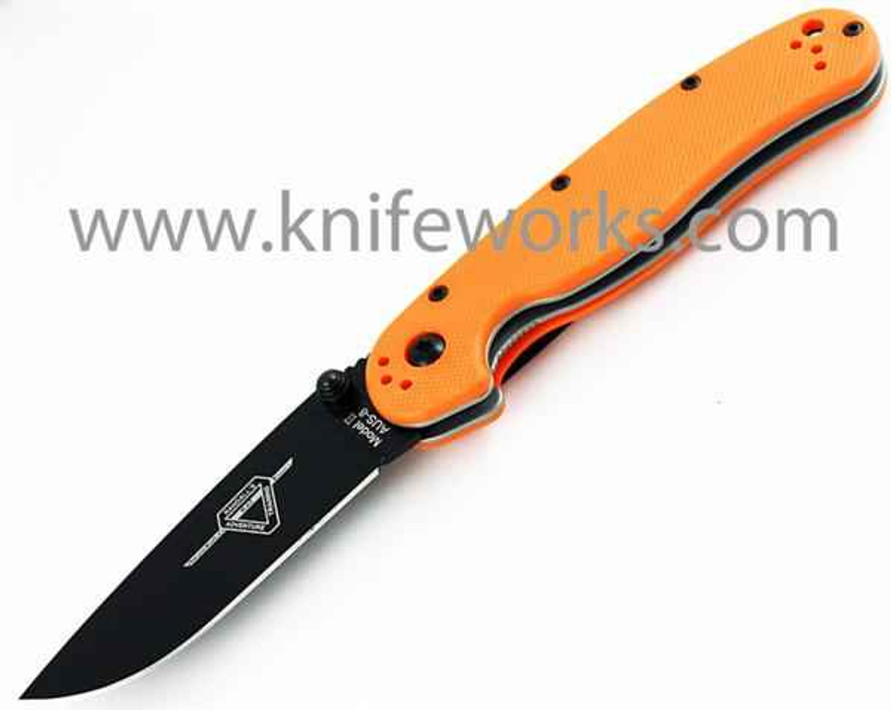 Ontario Rat Model II, 7" O/A Length, Black Blade, Orange Nylon Handles