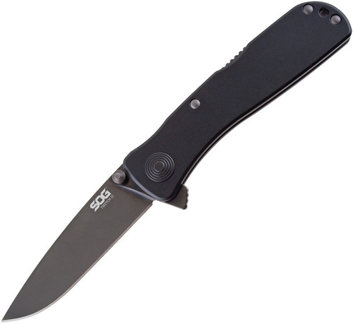 SOG TWI12CP Twitch II Lockback Folder, 2.65" Assisted Open AUS-8 Black TiNi Coated Drop Point Plain Blade, Black Aluminum Handle