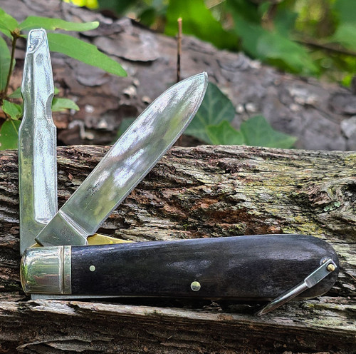 Rough Ryder RR1138 Electrician stainless spear blade etched ruler and blunt wire stripper blade open