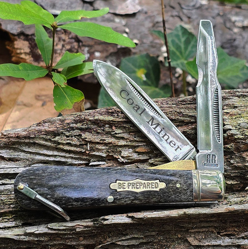 Rough Ryder Electrician RR1138 Coal Miner Series black buffalo horn traditional folding knife closed