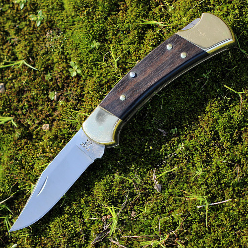 Buck 112 Ranger - (BU112BRS) 3" 420HC Satin Clip Point Plain Blade, Ebony Hardwood Handle