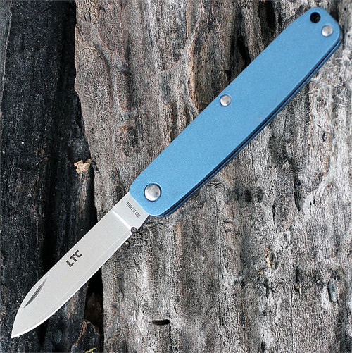 Fallkniven Legal to Carry Pen Knife (LTCMB) 2.3" 3G Satin Drop Point Plain Blade, Blue Aluminum Handle