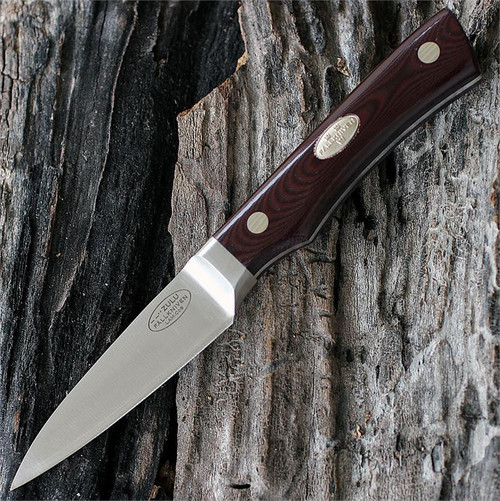 Fallkniven CMT Zulu Chef's Knife (FNZULU) 3" Lam. Cos Satin Sheepsfoot Plain Blade, Maroon Micarta Handle