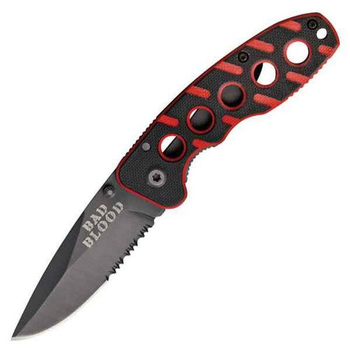 Bad Blood 0110 Framelock, 2.5" 440 SS Combo Blade, Black/Red G-10 Handle