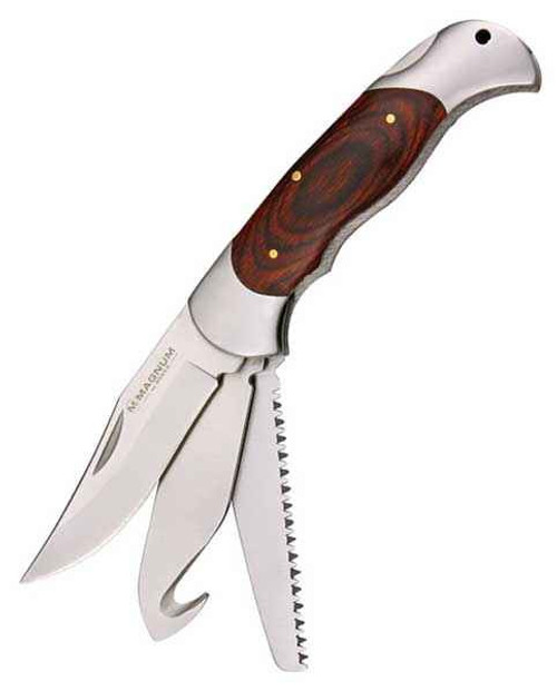 Boker Magnum Classic Hunter (01MB136) 3.54" 440A Satin Clip Point Plain Blade, Red Pakkawood Handle with Stainless Bolsters