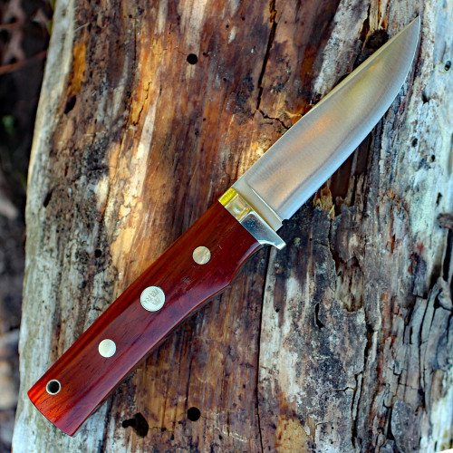 Fallkniven Tre Kronr de Luxe (FNTK1)4" 3G Steel Satin Drop Point Plain Blade, Cocobolo Wood Handle, Nickle Silver Guard, Black Leather Sheath