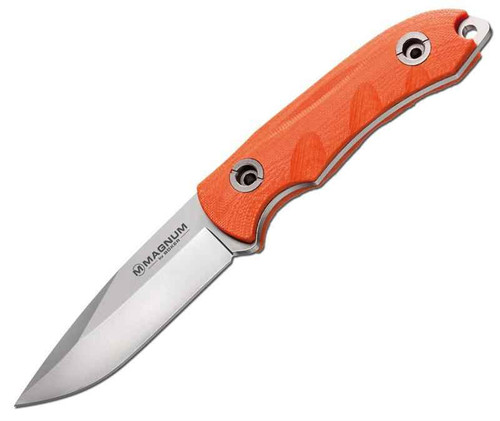 Boker Magnum Orange Outdoor (02YA123) 3.5" 440 Bead Blasted Drop Point Plain Blade, Orange G-10 Handle, Black Kydex Sheath