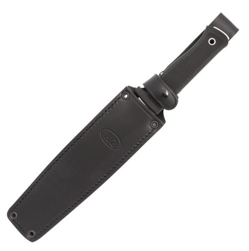 Fallkniven Wildernes Knife (A2) 7.95" Lam. VG10 Clip Point Satin Plain Blade, Black Kraton Handle, Black Leather Sheath