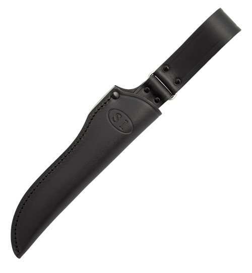 Fallkniven S1 Forest Knife (S1L) 5.13" VG-10 Satin Clip Point Plain Blade, Black Thermorun Handle, Black Leather Sheath