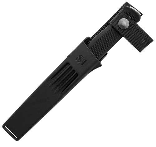 Fallkniven S1 Forest Knife (S1Z) 5.13" VG-10 Satin Clip Point Plain Blade, Black Thermorun Handle, Black Zytel Sheath