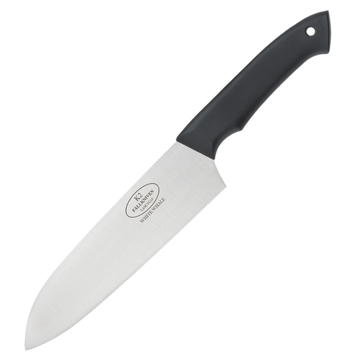 Fallkniven White Whale Santoku Knife (FNK2) 7" VG-10 Drop Point Plain Blade, Black Thermorun Handle