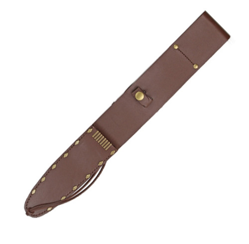 Boker Plus V-42 2.0 (02BO047) 7.01" SK-85 Black Dagger Plain Blade, Brown Leather Handle, Brown Leather Belt Sheath