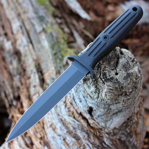 Black Delrin handle texture and guard detail on Boker Applegate-Fairbairn
