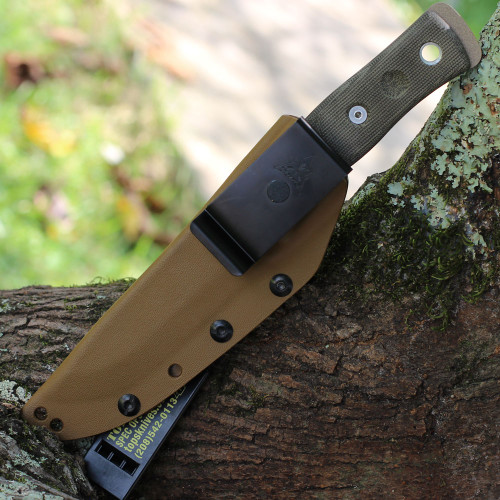 TOPS BROSTAN B.O.B. Fieldcraft, 4.75" 1095 Plain Blade, Green Canvas Micarta Handle-Kydex Sheath