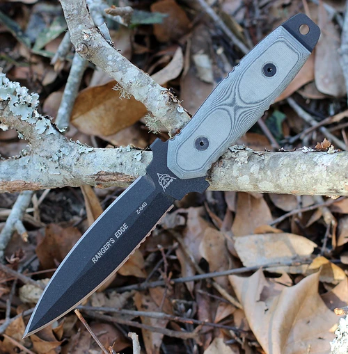 TOPS Rangers Edge RE3010 5.50 inch 1095 Carbon Steel Black Traction Double-Edge Dagger Black Linen Micarta Handle USA