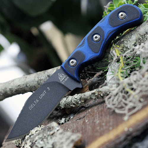Tops Delta Unit 3 DEUT-03, 3.00" 1095 High Carbon Steel, Blue/black G-10 Handle