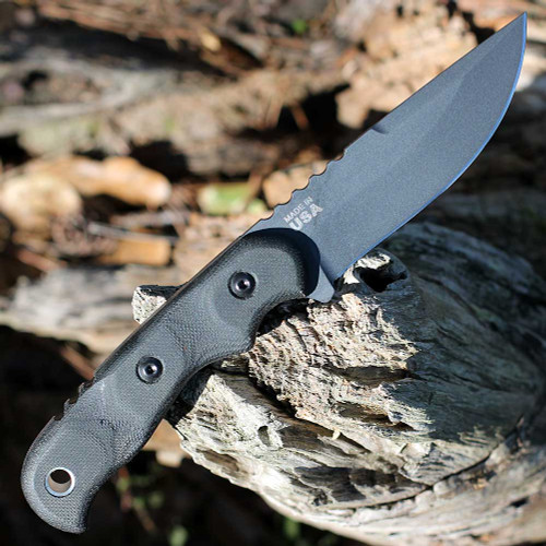 4.19 inch 1095 carbon steel Sniper Gray blade on a TOPS Tex Creek fixed blade
