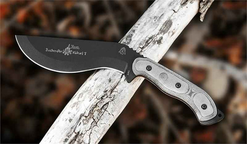 TOPS Knives Bushcrafter Kukuri 7.0, 1095 High Carbon Steel, Black Linen Micarta Handle