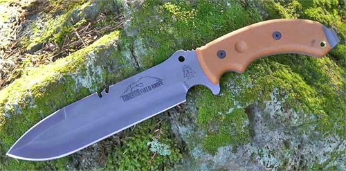 TOPS Knives Tahoma Field Knife, 1095 HighCarbon Steel, Tan Canvas Micarta