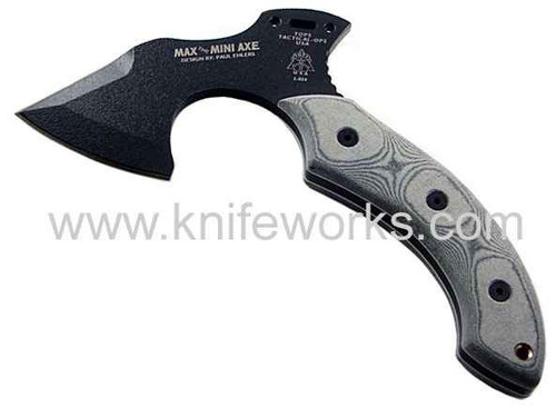 Tops Max the Mini Axe, Black Linen Micarta, Black Kydex Belt Clip Sheath