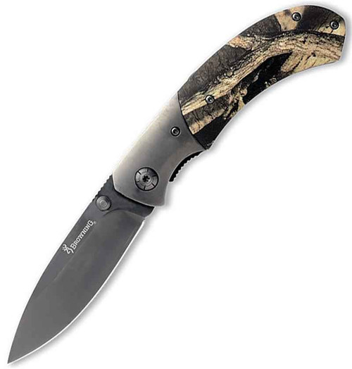 Browning Tagged Out Hunting Knife, Titanium Finished Stainless Steel, Mossy Oak Handle