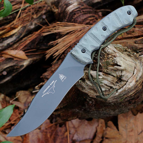Tops Longhorn Bowie, 6 3/4" Black Blade, Rocky Mountain Tread Handle