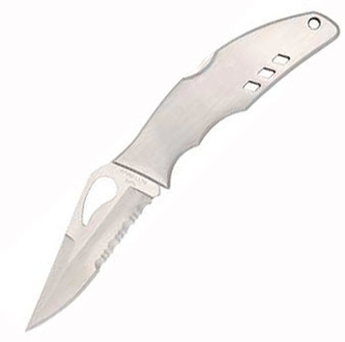 Byrd Flight (BY05PS) 3.33" 8Cr13MoV Satin Clip Point Partially Serrated Blade, Brushed Stainless Steel Handle
